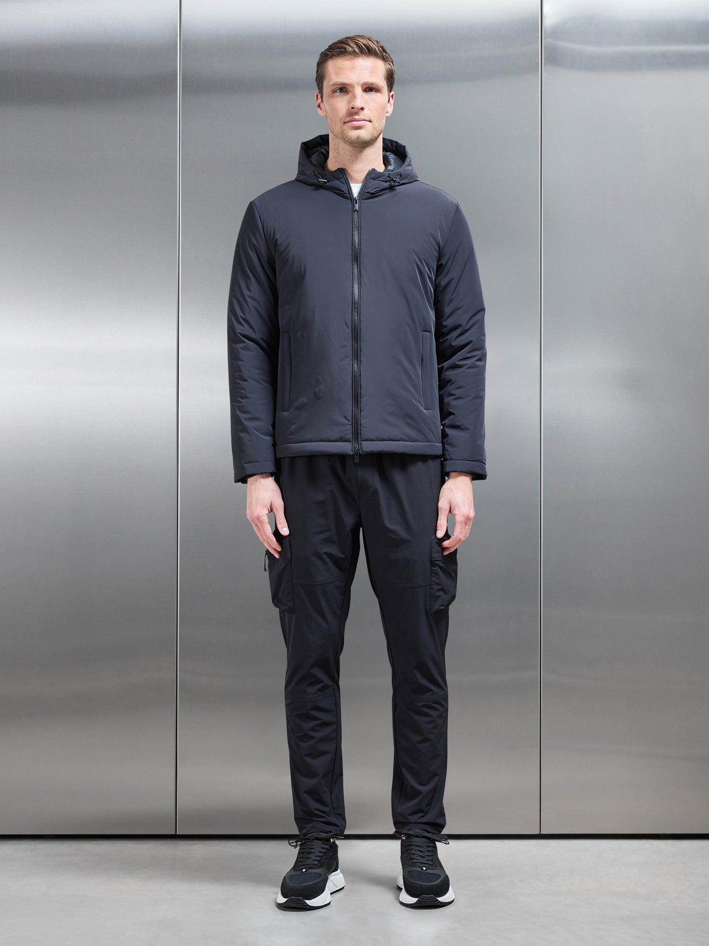 Padded Technical Shell Windbreaker in Black