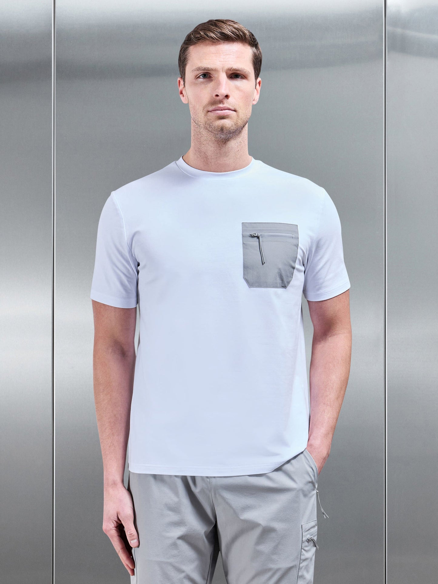 Active Cargo T-Shirt in White Mid Grey