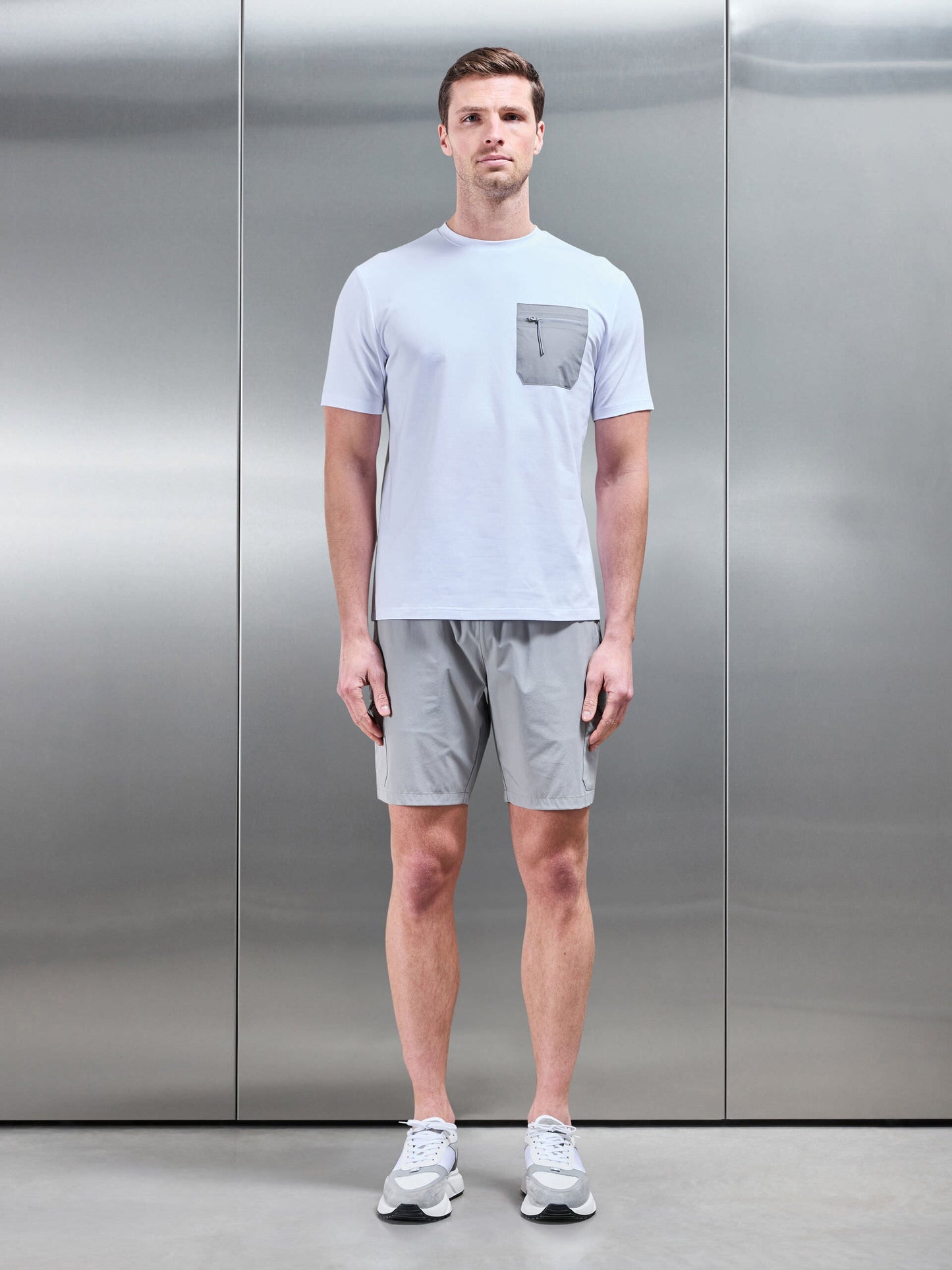 Active Cargo T-Shirt in White Mid Grey