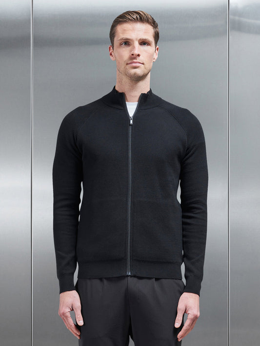 Active Knitted Zip Through Jacket in Black