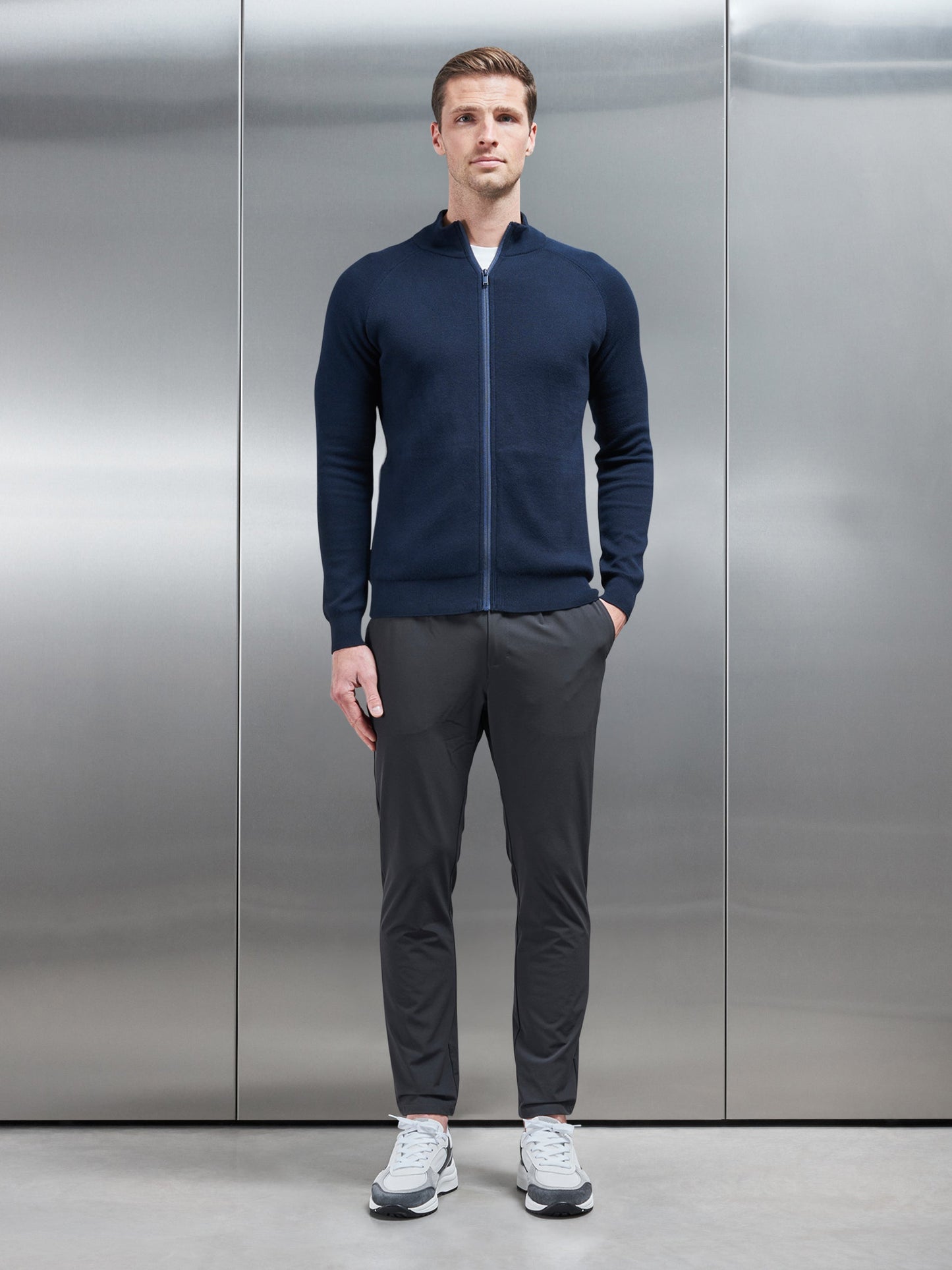 Active Knitted Zip Through Jacket in Navy