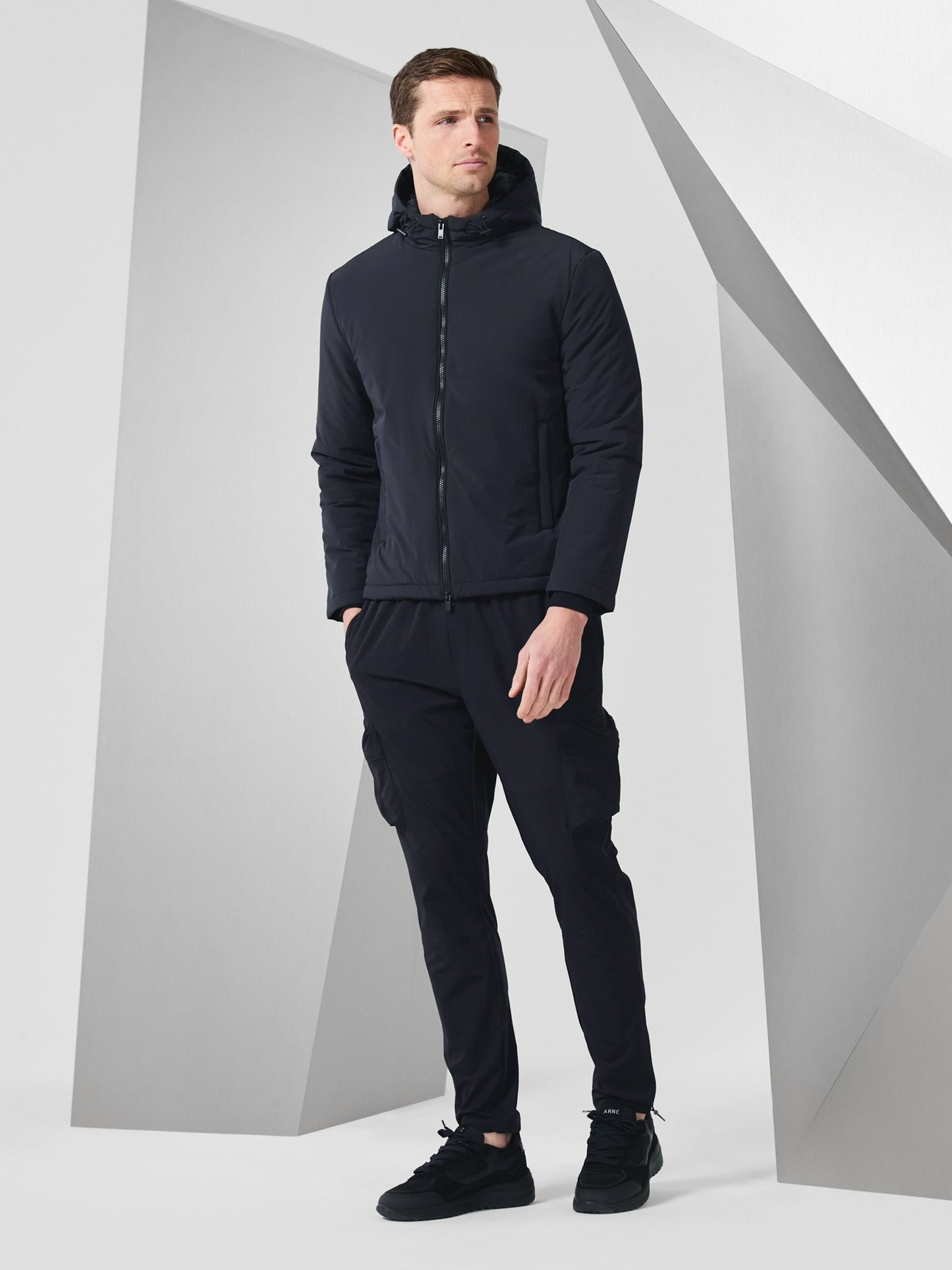 Padded Technical Shell Windbreaker in Black