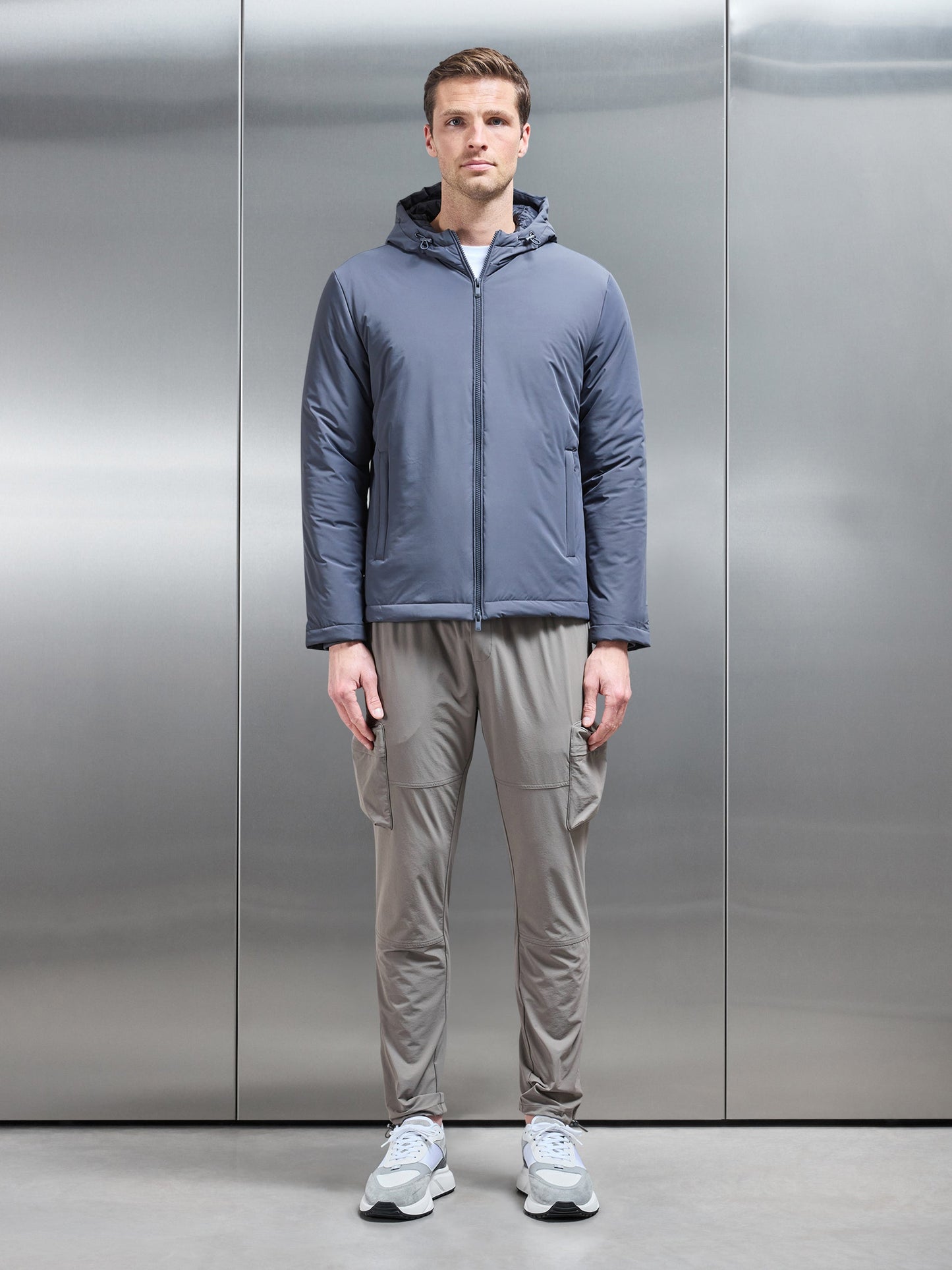 Padded Technical Shell Windbreaker in Grey