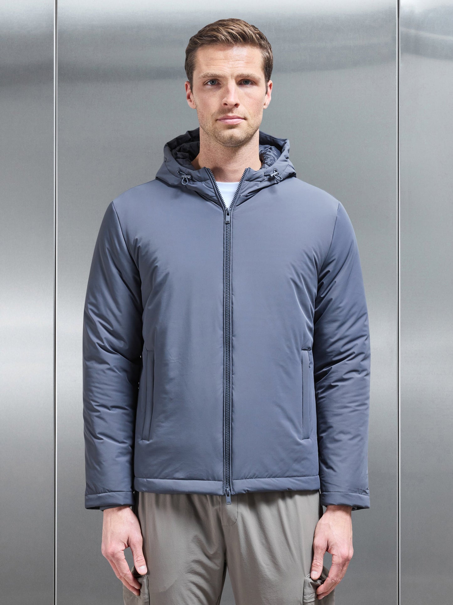 Padded Technical Shell Windbreaker in Grey